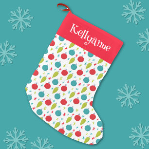 Retro Vintage Christmas Ornaments Personalised Small Christmas Stocking