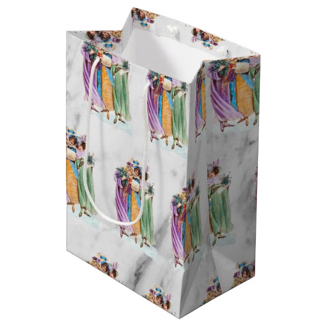 Retro Vintage Christmas Party Ladies Medium Gift Bag (Front Angled)