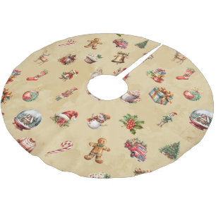 Retro Vintage Christmas Pattern  Brushed Polyester Tree Skirt