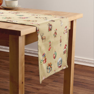 Retro Vintage Christmas Pattern Short Table Runner