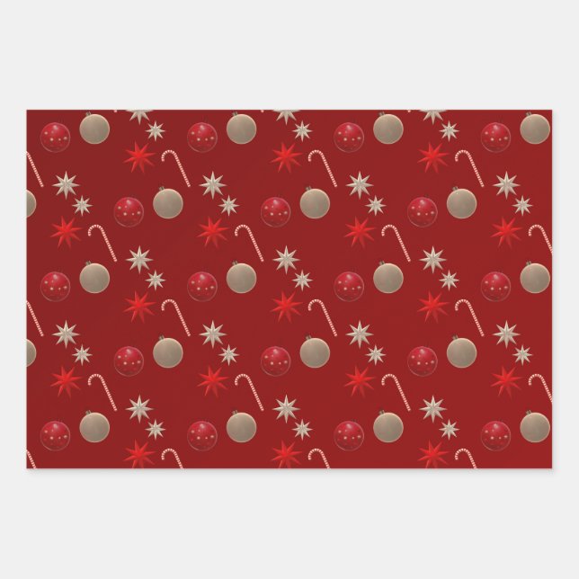 Retro Vintage Christmas Pattern Wrapping Paper Sheet (Front)