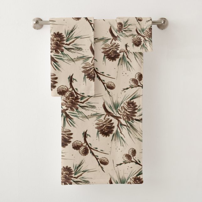 Retro Vintage Christmas Pinecones     Bath Towel Set (Insitu)