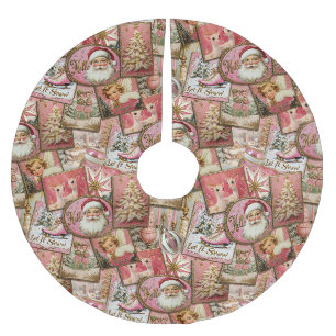 Retro Vintage Christmas: Pink Collage Brushed Polyester Tree Skirt