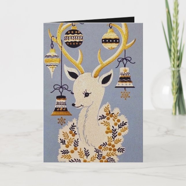 Retro vintage Christmas reindeer add message card (Front)