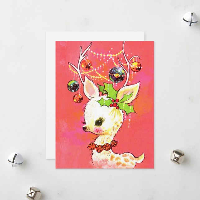 retro vintage Christmas reindeer add text Holiday Card (Front/Back In Situ)