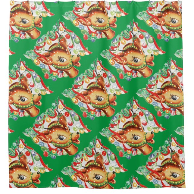Retro Vintage Christmas Reindeer Confetti Shower Curtain (Front)