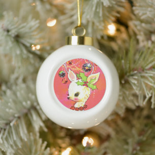 retro vintage Christmas reindeer Holiday Ceramic Ball Christmas Ornament