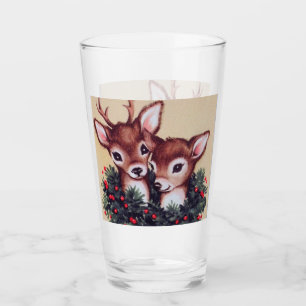 retro vintage Christmas reindeer Holiday Glass