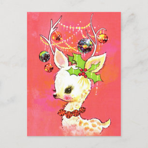 retro vintage Christmas reindeer Holiday postcard