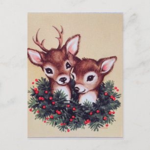 retro vintage Christmas reindeer  Holiday Postcard