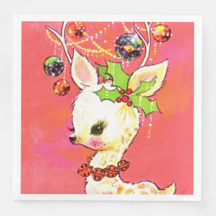 retro vintage Christmas reindeer party Napkin