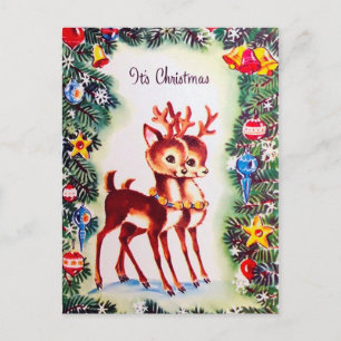 Retro vintage Christmas reindeer postcard