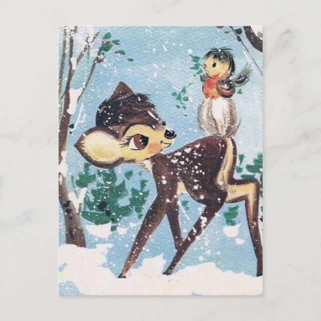 Retro vintage Christmas reindeer postcard (Front)