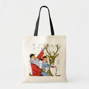 Retro vintage Christmas reindeer ride Tote Bag