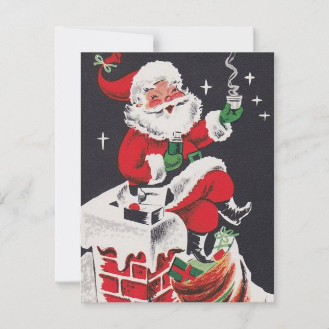 Retro Vintage Christmas Santa add message card (Front)