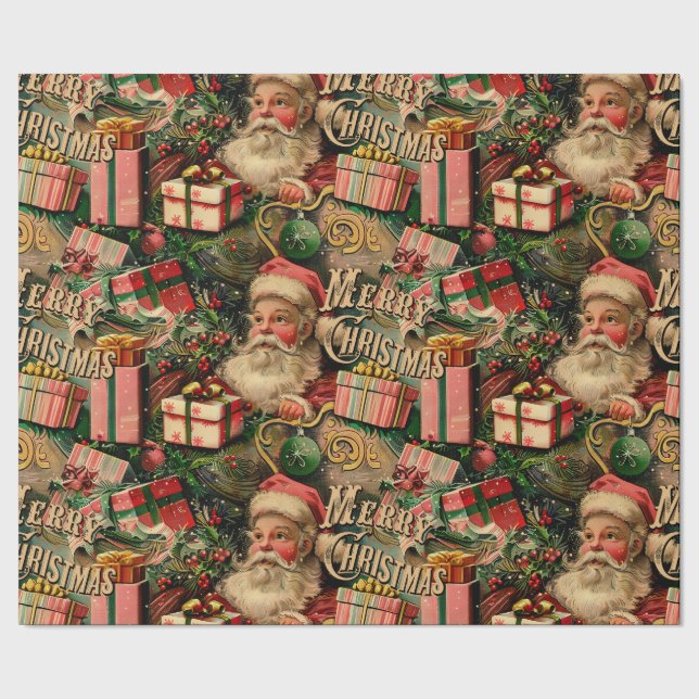 Retro Vintage Christmas: Santa and Presents Wrapping Paper (Seam)