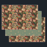 Retro Vintage Christmas: Santa and Presents Wrapping Paper Sheet<br><div class="desc">This Christmas wrapping paper design features a vibrant and festive pattern that includes a cheerful depiction of Santa Claus and various holiday elements. Vintage Santa Claus Design: The pattern showcases a jolly Santa Claus with a rosy-cheeked smile, peeking out from behind an array of beautifully wrapped presents. Festive Holiday Elements:...</div>