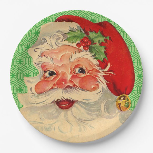 Retro Vintage Christmas Santa Claus Paper Plates (Front)