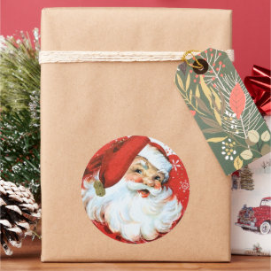 retro vintage Christmas Santa festive Classic Round Sticker