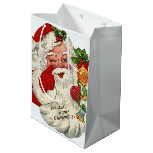 retro vintage Christmas Santa Grandmother Medium Gift Bag (Back Angled)