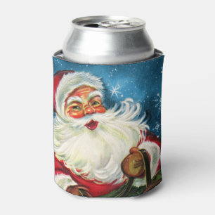 Retro vintage Christmas Santa Holiday Can Cooler