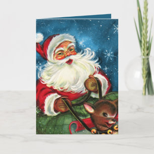retro vintage Christmas Santa Holiday Card