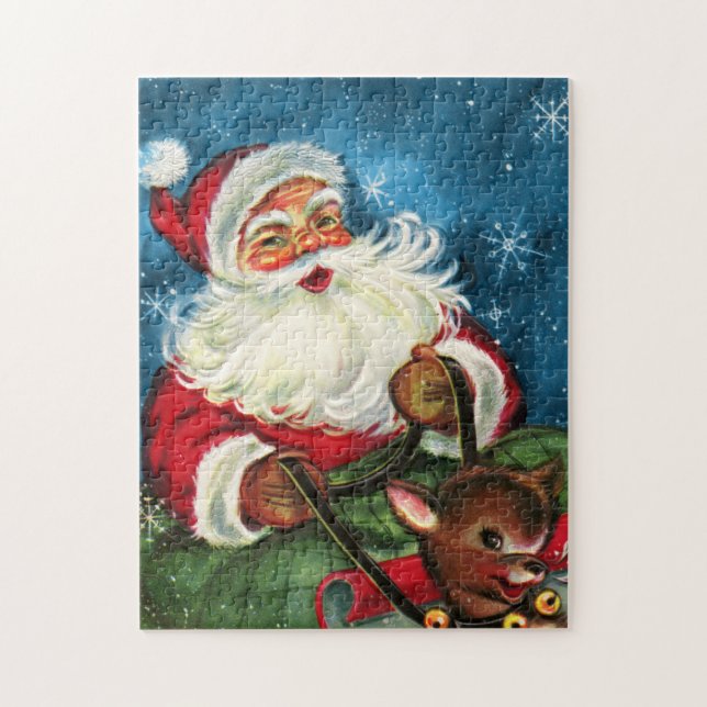 retro vintage Christmas Santa Holiday Jigsaw Puzzle (Vertical)