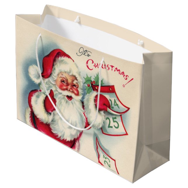 retro vintage Christmas Santa Holiday Large Gift Bag (Back Angled)