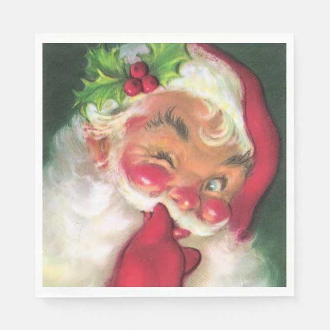 retro vintage Christmas Santa Holiday party Napkin (Front)