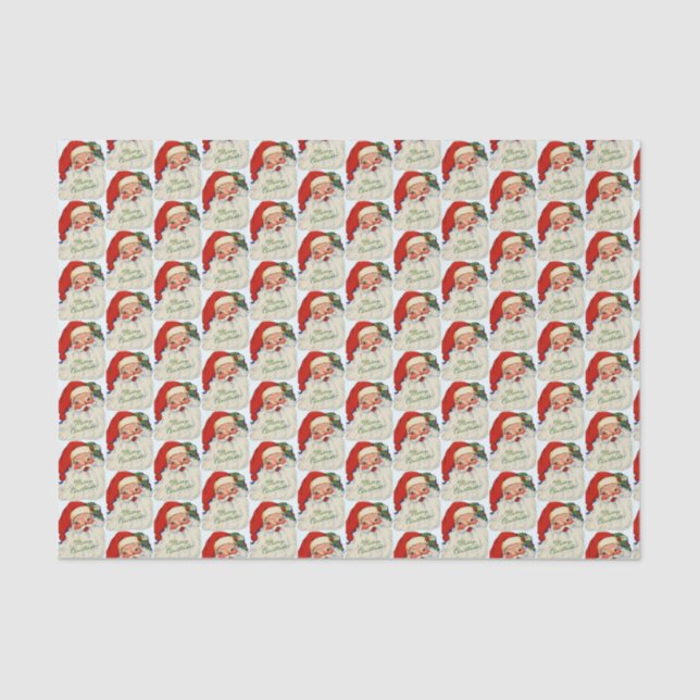 retro vintage Christmas Santa Holiday tiled  Tissue Paper (Front)