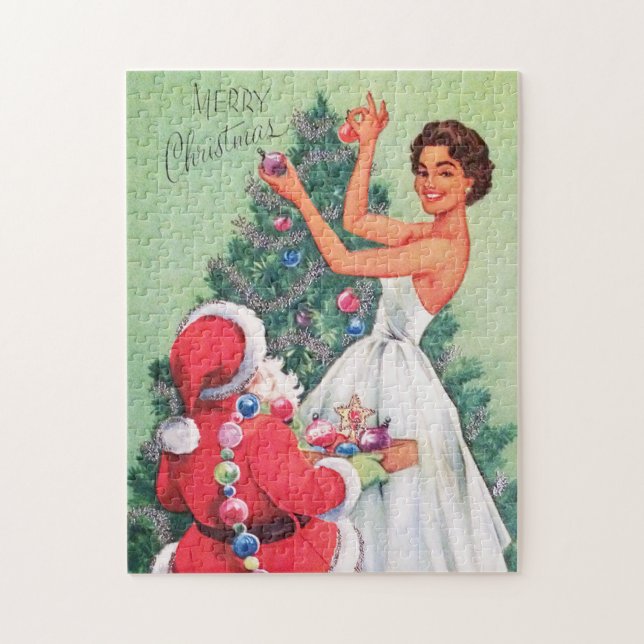 retro vintage Christmas Santa lady Holiday Jigsaw Puzzle (Vertical)