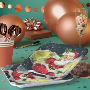 retro vintage Christmas Santa Paper Plate