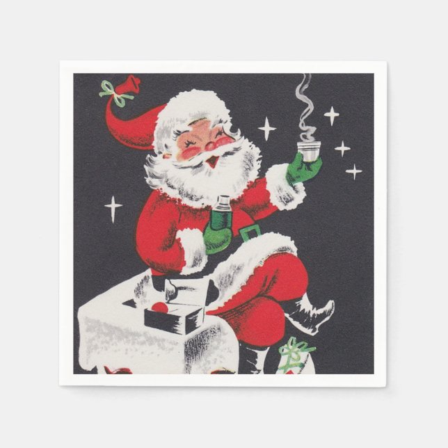 retro vintage Christmas Santa party Napkin (Front)