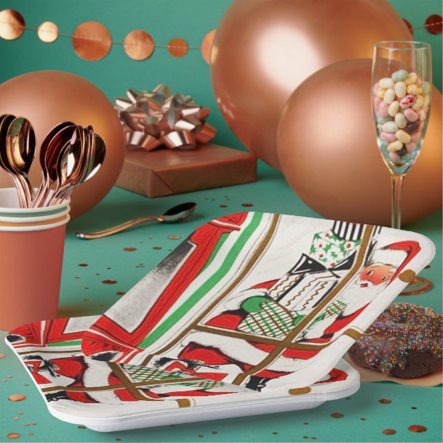 Retro vintage Christmas Santa party Paper Plate (Multi)