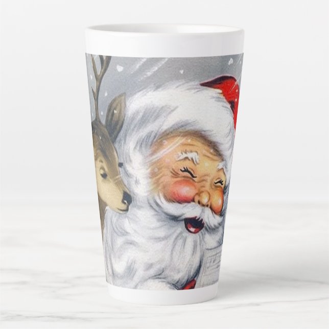 retro vintage Christmas Santa reindeer Latte Mug (Front)