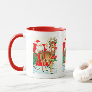 retro vintage Christmas Santa reindeer  Mug