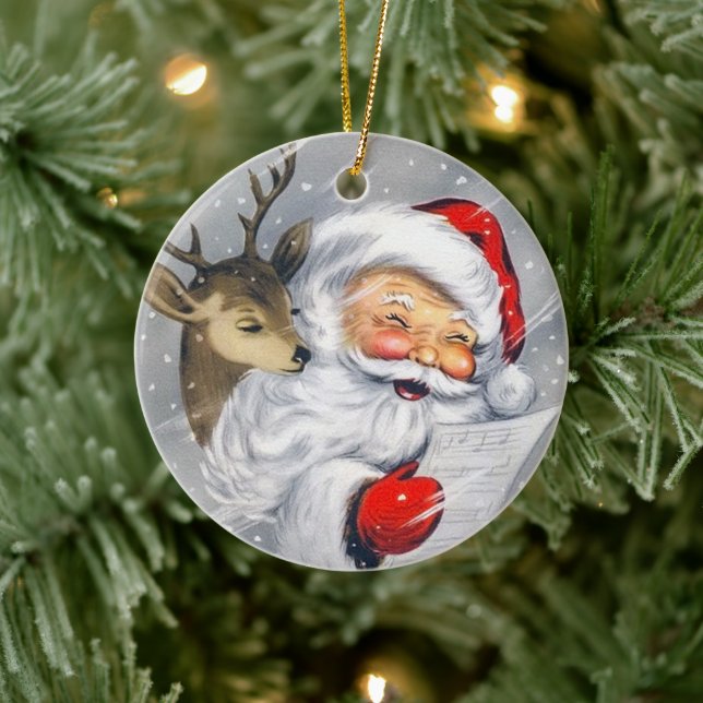 Retro vintage Christmas Santa reindeer ornament (Tree)