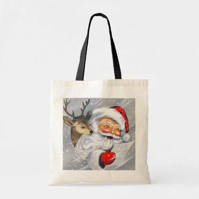 Retro vintage Christmas Santa reindeer tote (Front)