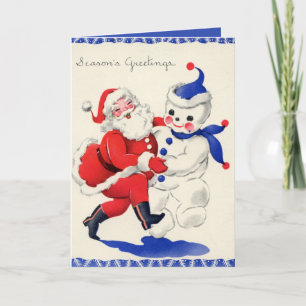 retro vintage Christmas Santa snowman Holiday Card