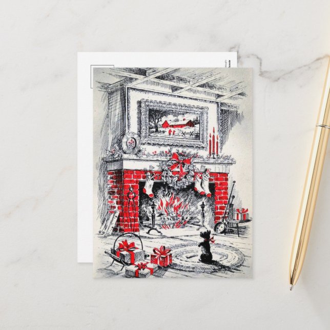 retro vintage Christmas Scottie dog Holiday Postcard (Front/Back In Situ)