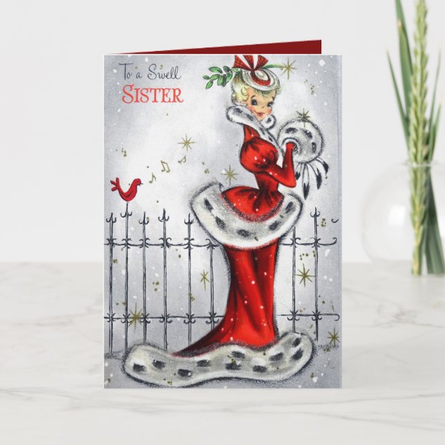 retro vintage Christmas Sister add sentiment Holiday Card (Front)