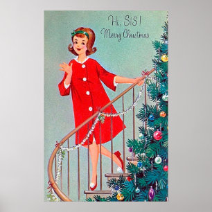 Retro vintage Christmas Sister Holiday poster
