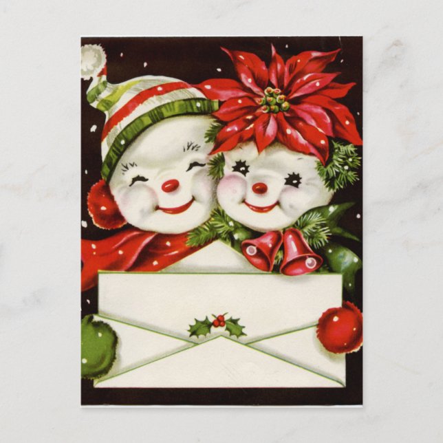 retro vintage Christmas snow couple Holiday Postcard (Front)
