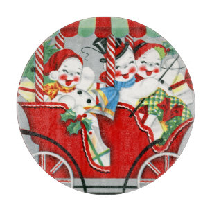 retro vintage Christmas snow Family Holiday Cutting Board