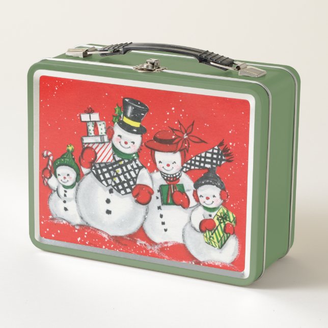 retro vintage Christmas snow Family  Metal Lunch Box (Front)