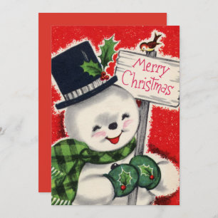 retro vintage Christmas snowman add sentiment Holiday Card