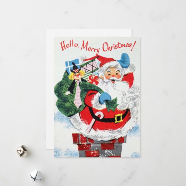 retro vintage Christmas snowman Holiday Card (Front/Back In Situ)
