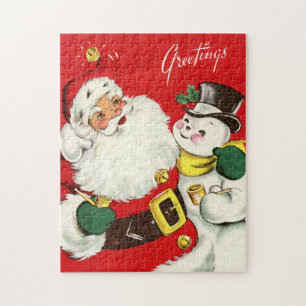 retro vintage Christmas snowman Holiday Jigsaw Puzzle