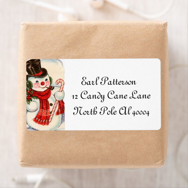 retro vintage Christmas snowman Holiday label  (Insitu)