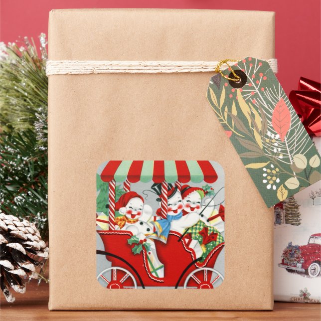 retro vintage Christmas snowman Holiday Square Sticker (Holiday)